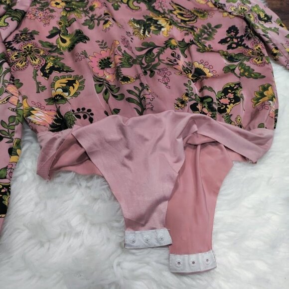 ZARA Pink Floral Print Button Front Satin Bloggers Long Sleeve Bodysuit Medium - Picture 15 of 15